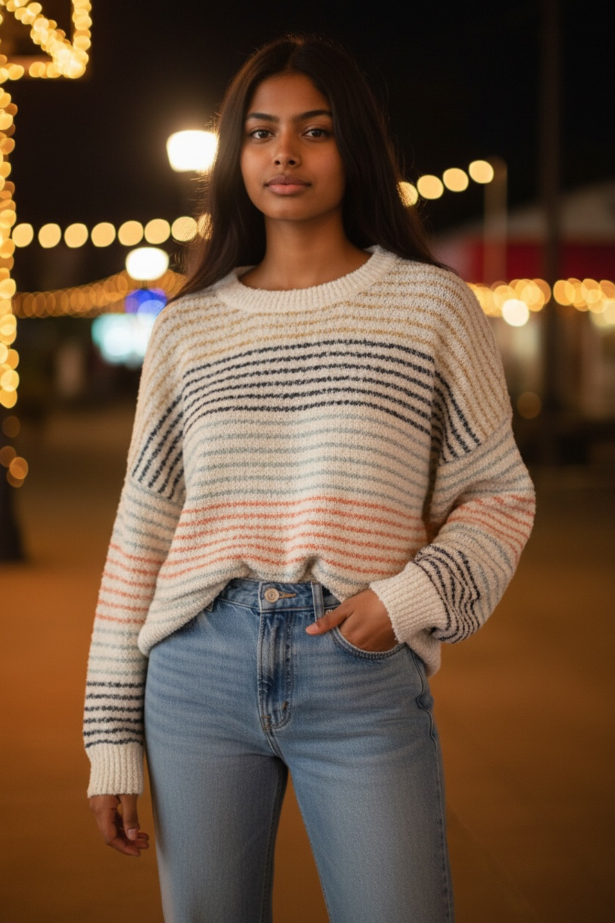 Staccato Women's Multicolored Striped Textured Knit Sweater